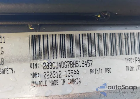 2011 Dodge Challenger z USA, uszkodzony, nr VIN 2B3CJ4DG7BH519457